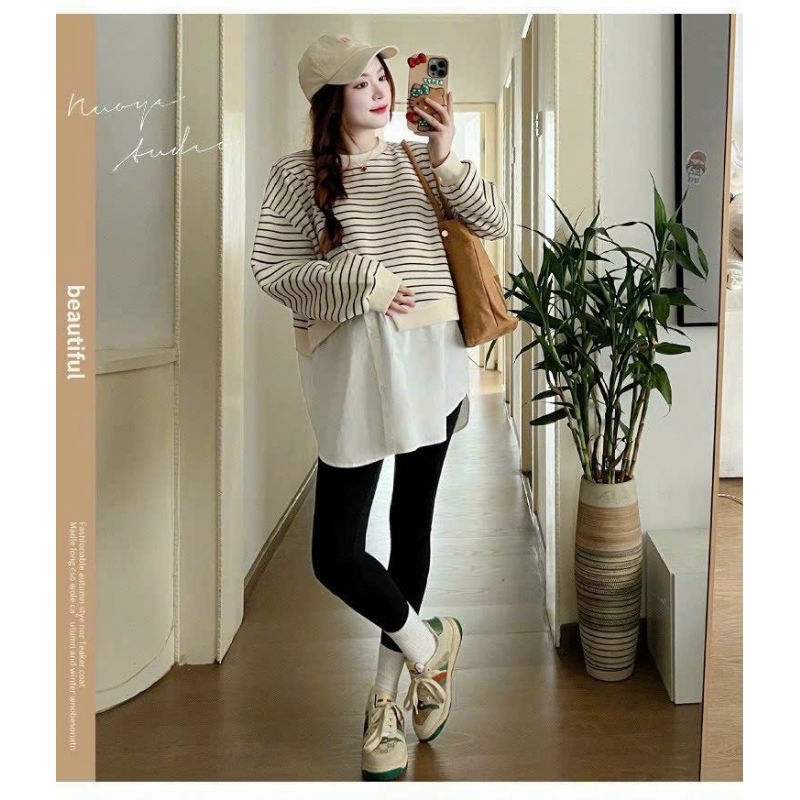 Áo bầu thu đông dài tay Da cá Ấm áp DT