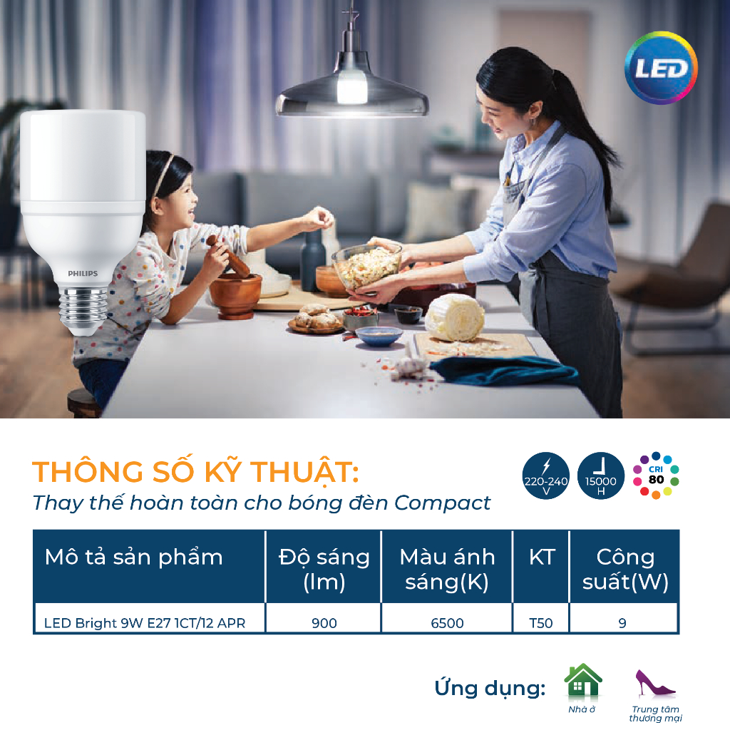 [Quà tặng] Bóng đèn Philips LED Bright 9W E27 - ánh sáng trắng (6500K) (01 bóng)