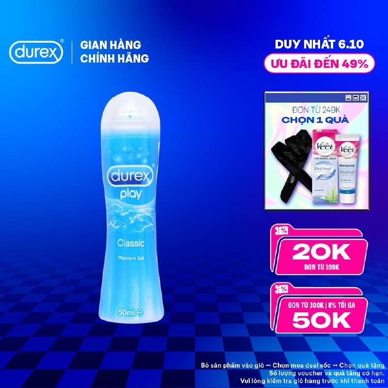 [DR0610BC2 OFF 14% BILL 349K] Gel bôi trơn DUREX PLAY CLASSIC gốc nước 50ML/chai