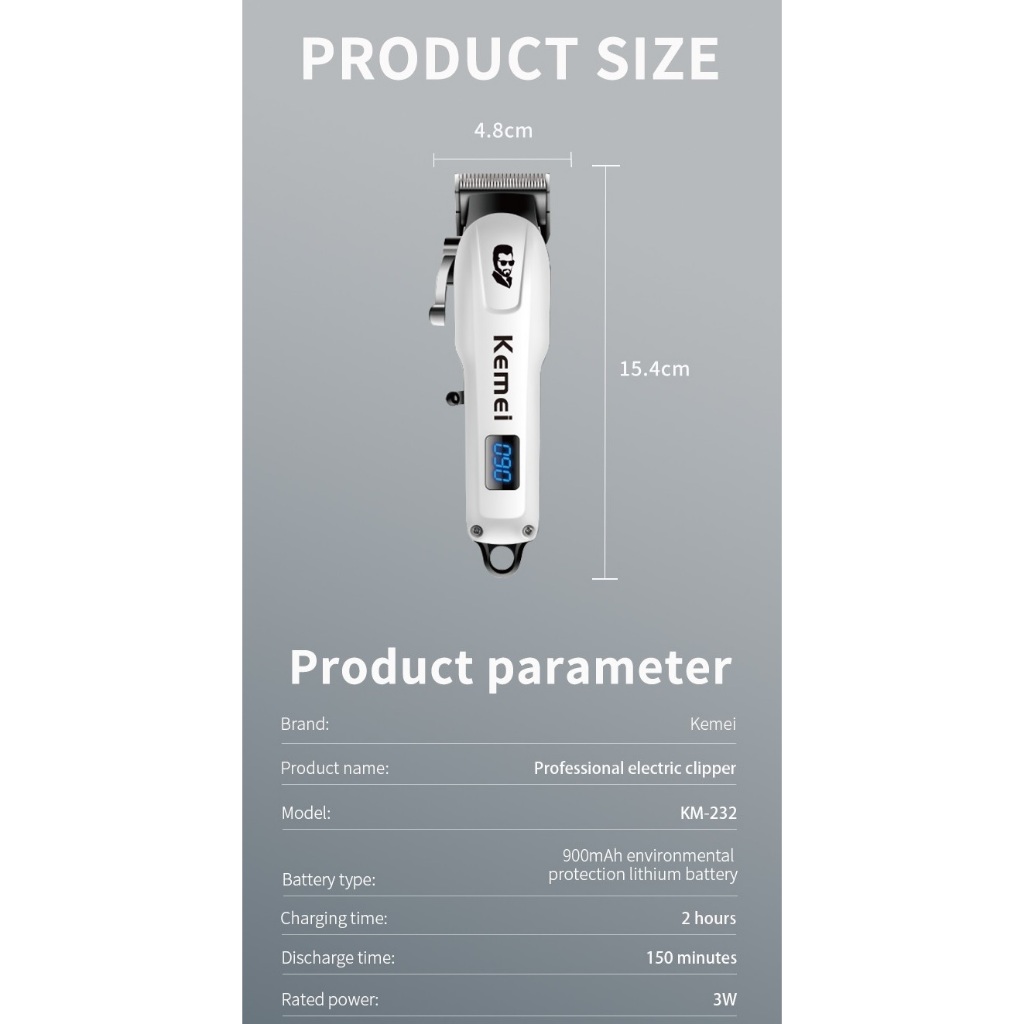 Tông Đơ Căt Tóc Màn Hình LCD Chuyên Nghiệp Kemei Km 232