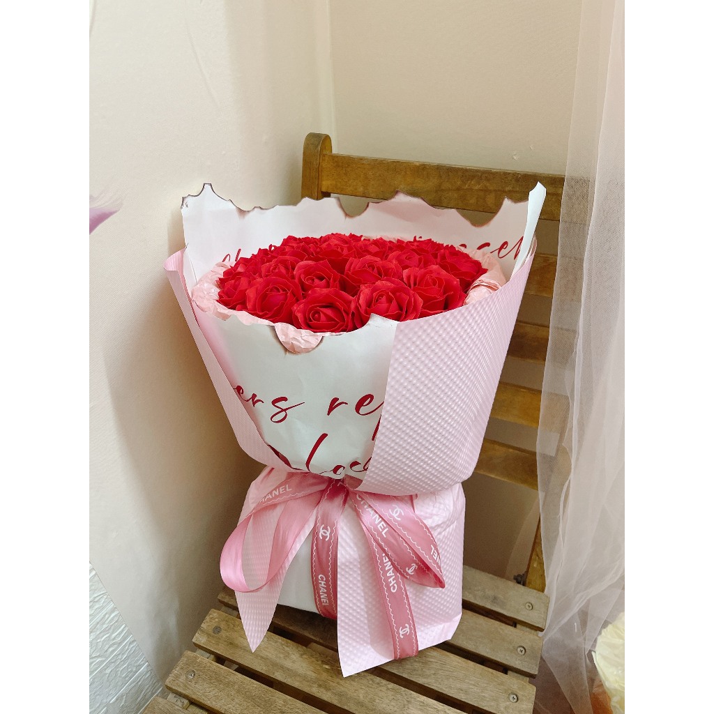 MSP022- Bó hồng sáp đỏ 25 bông bó tròn