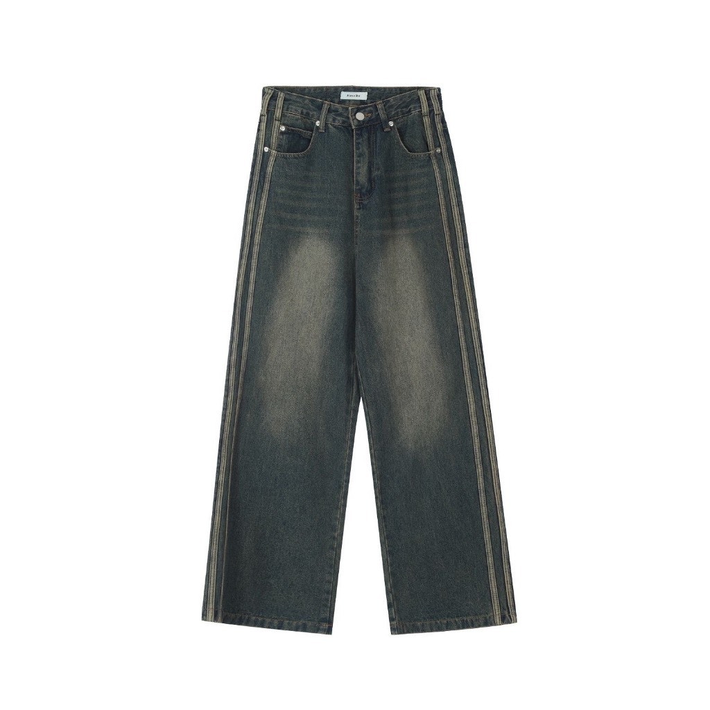 Quần Jeans ống rộng ULZZANG màu wash phối KẺ SỌC phong cách đường phố UNISEX - 247store.vn - QuanjeanJ707_P0K48