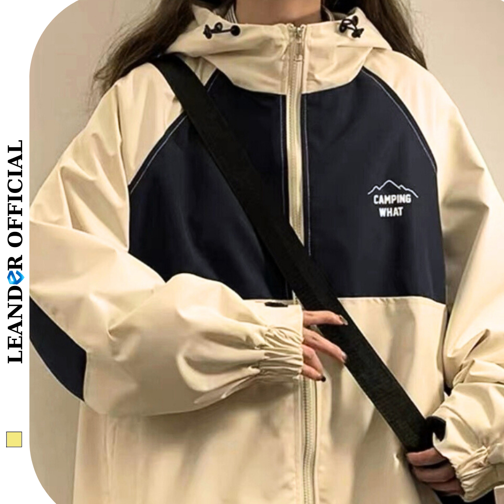 Áo khoác dù CAMPING WHAT nam nữ có mũ hình in form rộng 2 Lớp, áo khoác gió thời trang unisex_LEANDER OFFICIAL