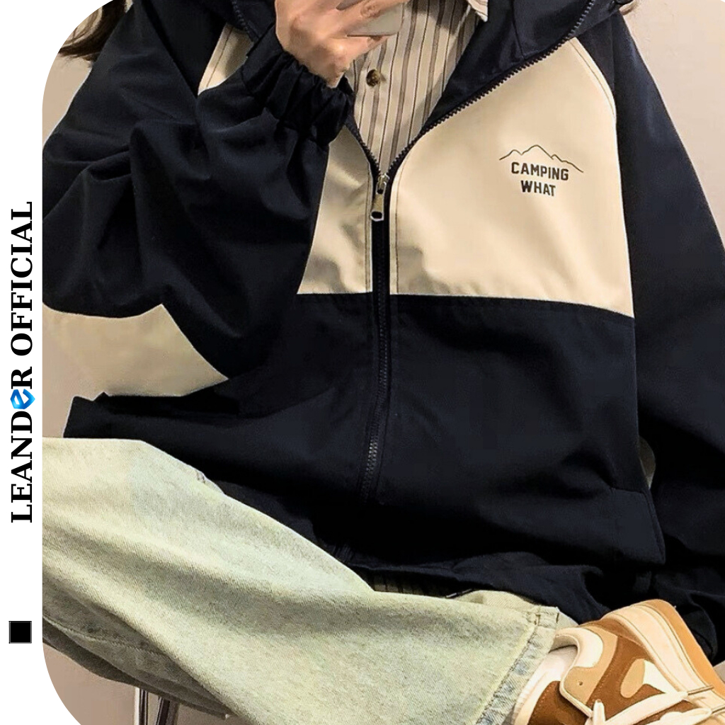 Áo khoác dù CAMPING WHAT nam nữ có mũ hình in form rộng 2 Lớp, áo khoác gió thời trang unisex_LEANDER OFFICIAL