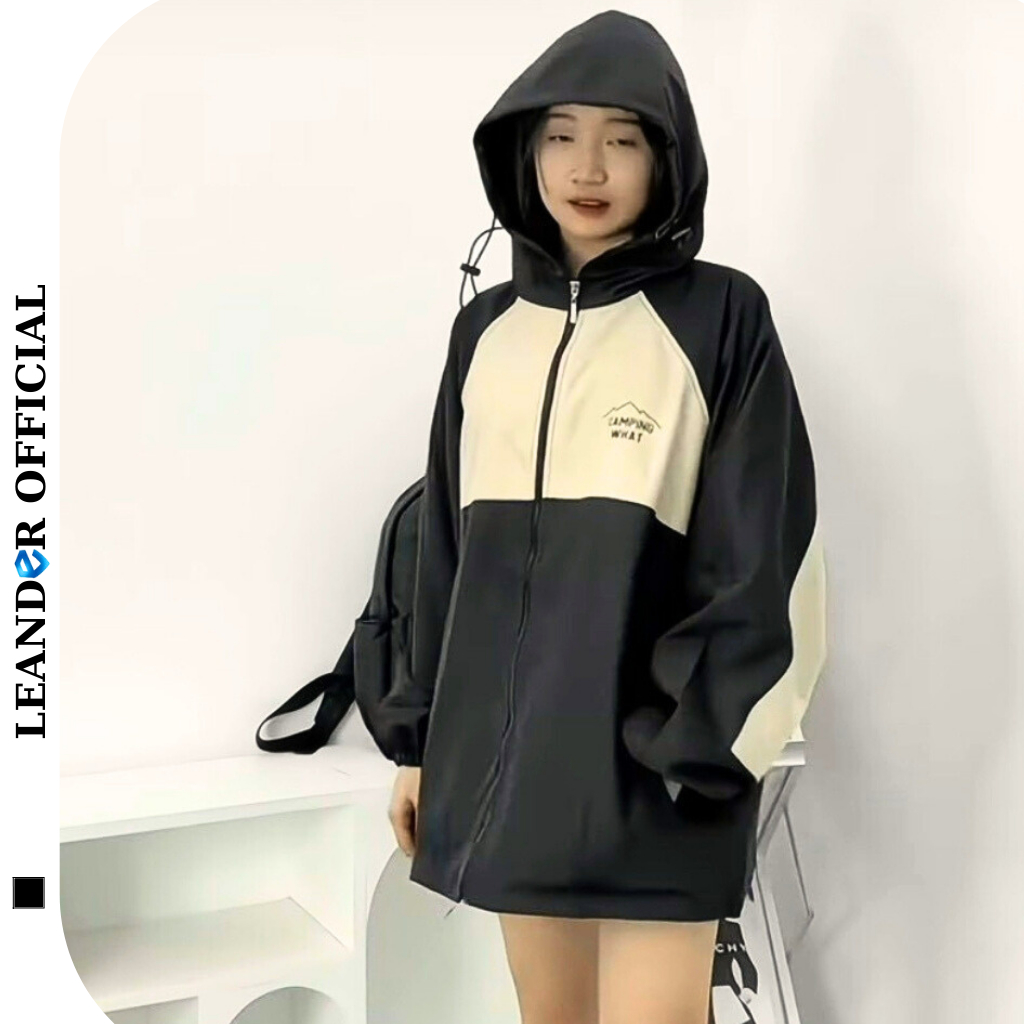 Áo khoác dù CAMPING WHAT nam nữ có mũ hình in form rộng 2 Lớp, áo khoác gió thời trang unisex_LEANDER OFFICIAL