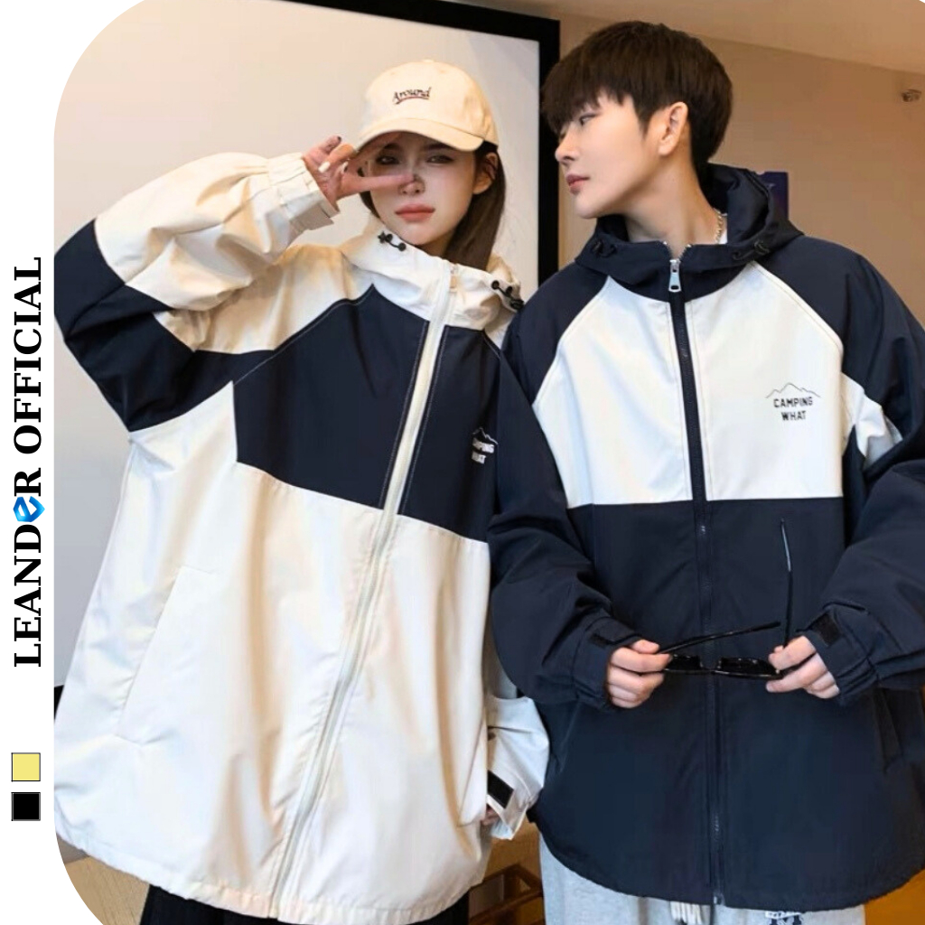 Áo khoác dù CAMPING WHAT nam nữ có mũ hình in form rộng 2 Lớp, áo khoác gió thời trang unisex_LEANDER OFFICIAL