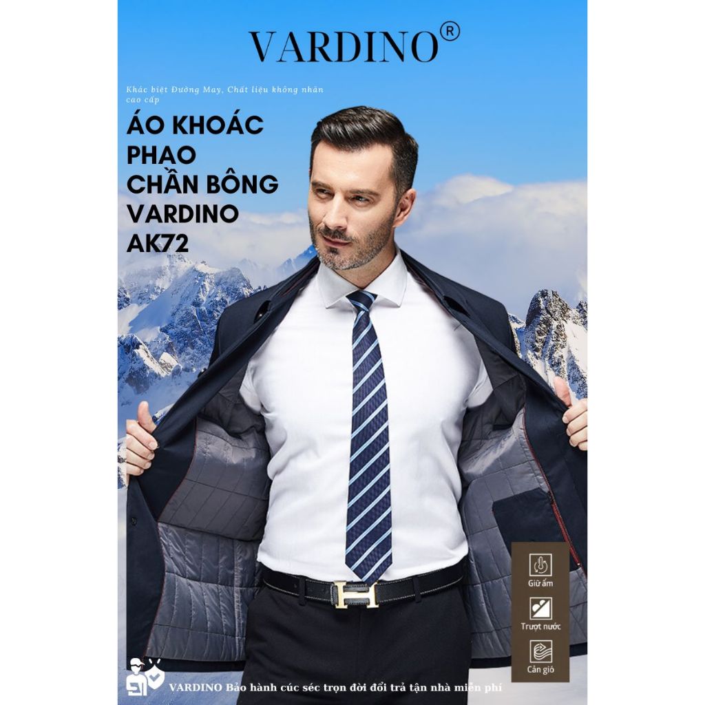 Áo khoác nam trung niên lót phao VARDINO cao cấp có 2 túi trong dáng suông giấu cúc AK72 AK73