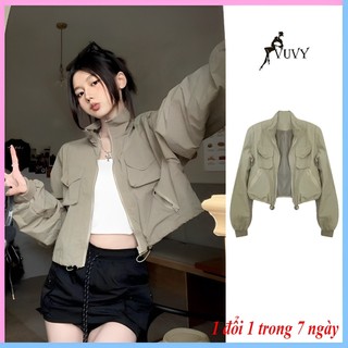 Áo khoác gió nữ VuVy vải gió nhăn dáng ngắn, áo khoác ngoài nữ AK28