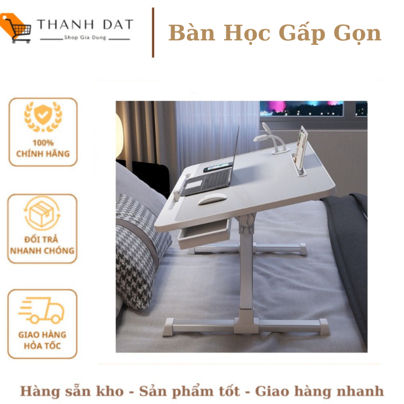 Bàn làm việc gấp gọn - Bàn laptop, Bàn học ngồi giường nâng hạ chiều cao, độ nghiêng bàn