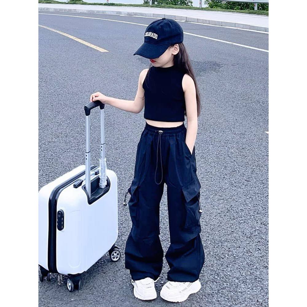 Quần kaki túi hộp bo gấu cho bé gái phong cách hip hop 3 mầu 20-45kg XHN1441