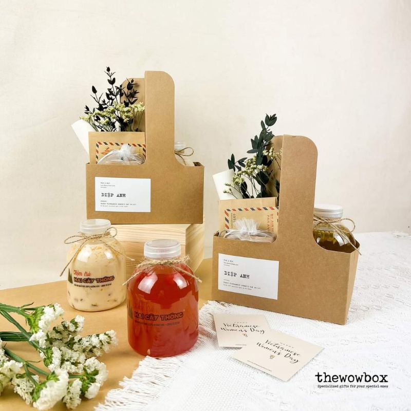 Túi giấy 2 ngăn cắm hoa đựng trà sữa take away