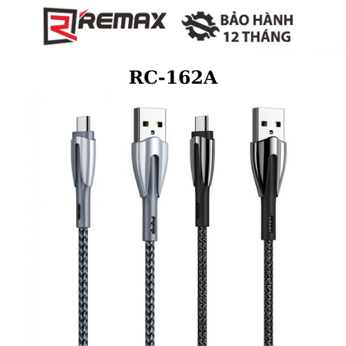 Cáp sạc điện thoại Remax RC-162a cổng USB ra Type C dây dài 1.0m bọc kim loại 1.0m max 3.0A