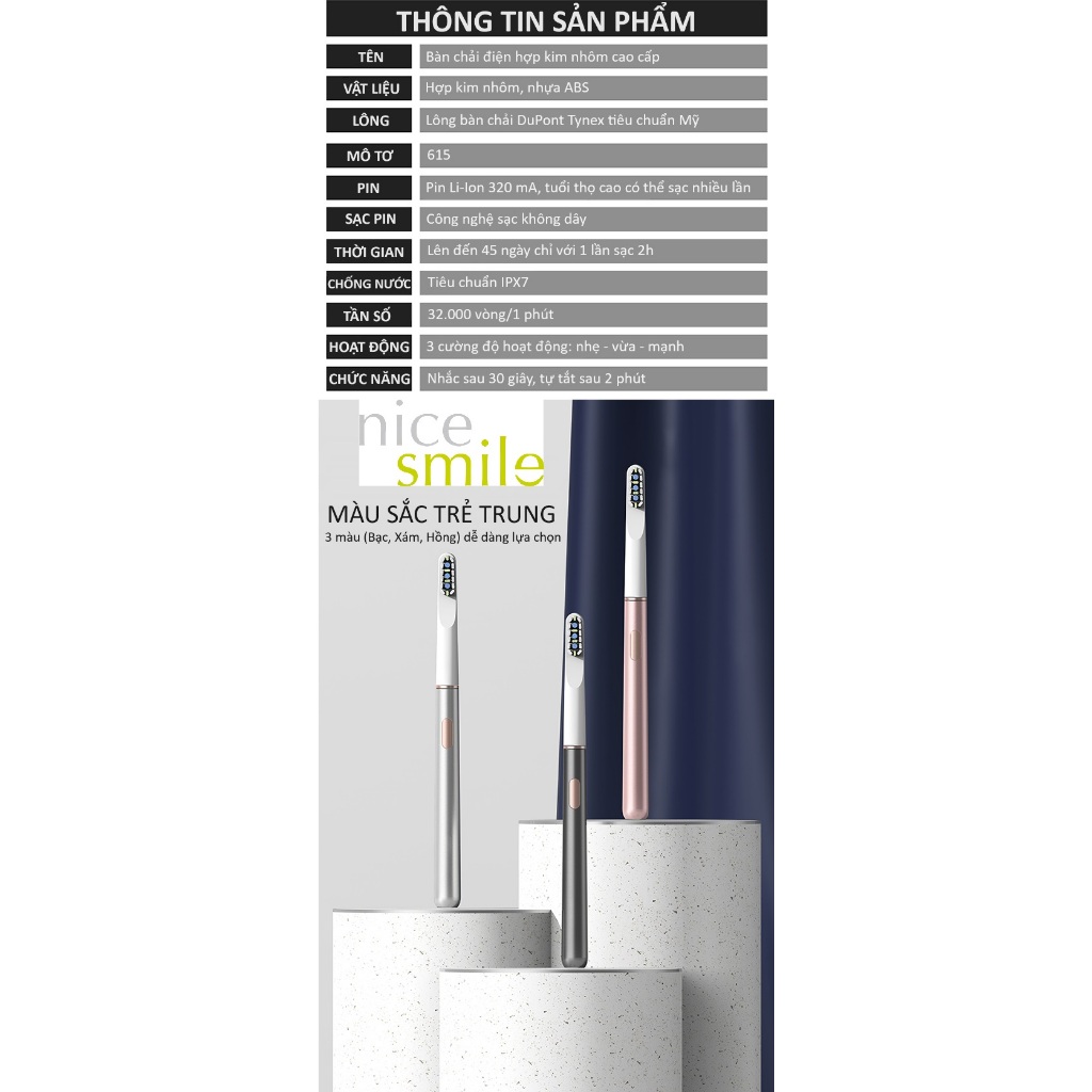 Bàn Chải Điện Cao Cấp, Bàn Chải Điện Hợp Kim Nhôm Siêu Bền, Luxury Electric Toothbrush