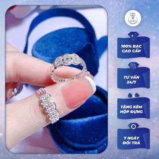 Nhẫn Bạc nữ 925 đính đá, Nhẫn nữ mặt ghép tròn vuông phụ kiện sang trọng kèm hộp đựng - Trang Sức Cao Cấp HVJ