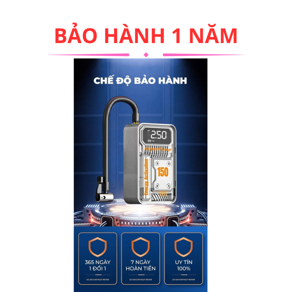 Máy bơm lốp ,máy bơm hơi ô tô điện tử không dây 3 chức năng bơm hơi , sạc dự phòng ,đèn pin , Máy bơm hơi bảo hành 12 tg