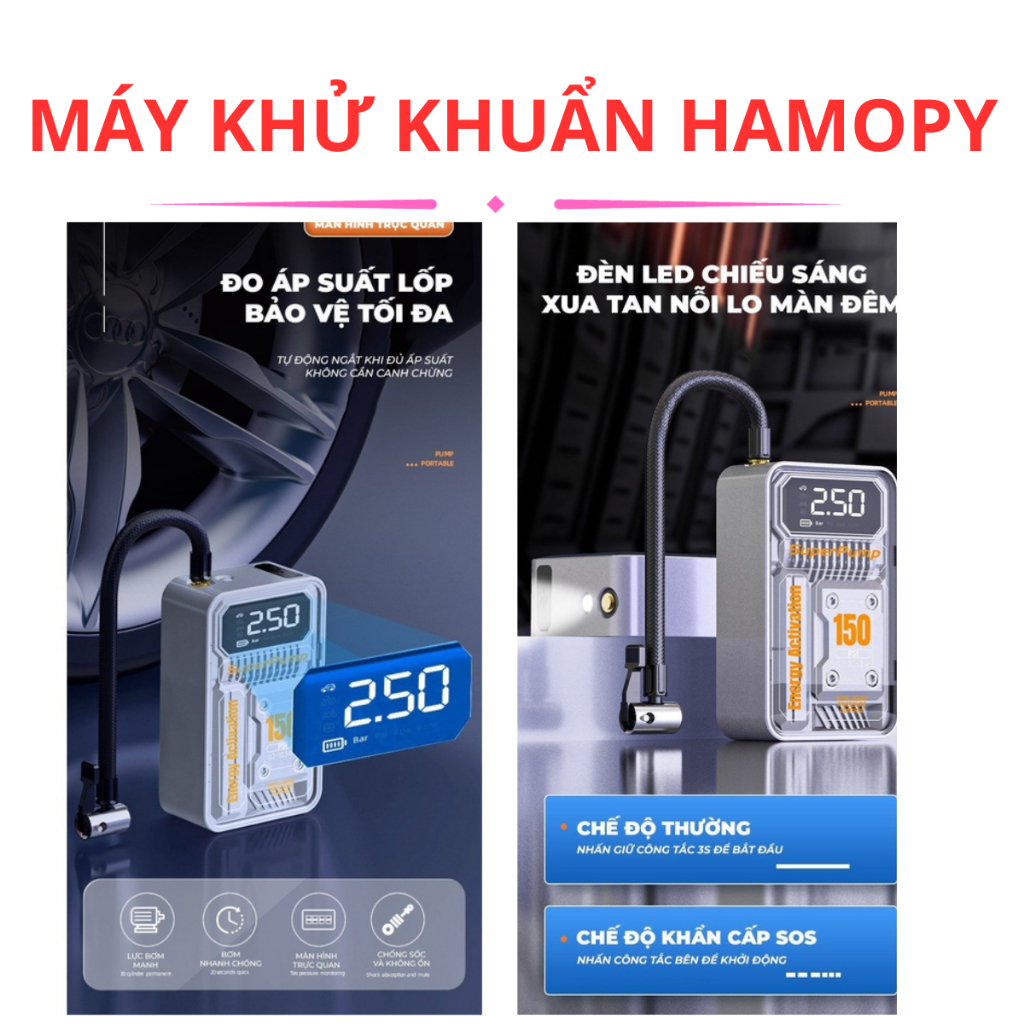 Máy bơm lốp ,máy bơm hơi ô tô điện tử không dây 3 chức năng bơm hơi , sạc dự phòng ,đèn pin , Máy bơm hơi bảo hành 12 tg