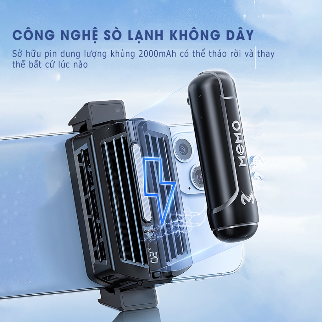 Quạt tản nhiệt điện thoại gaming không dây Memo DL10 Lạnh sâu led RGB chơi game Liên Quân mobile Freefire FF PUBG COD