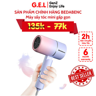 Máy sấy tóc mini Bedabenc tạo kiểu tóc chuyên nghiệp có ánh sáng xanh dưỡng tóc mượt Độ ấm ổn định tay cầm gấp gọn G.E.L