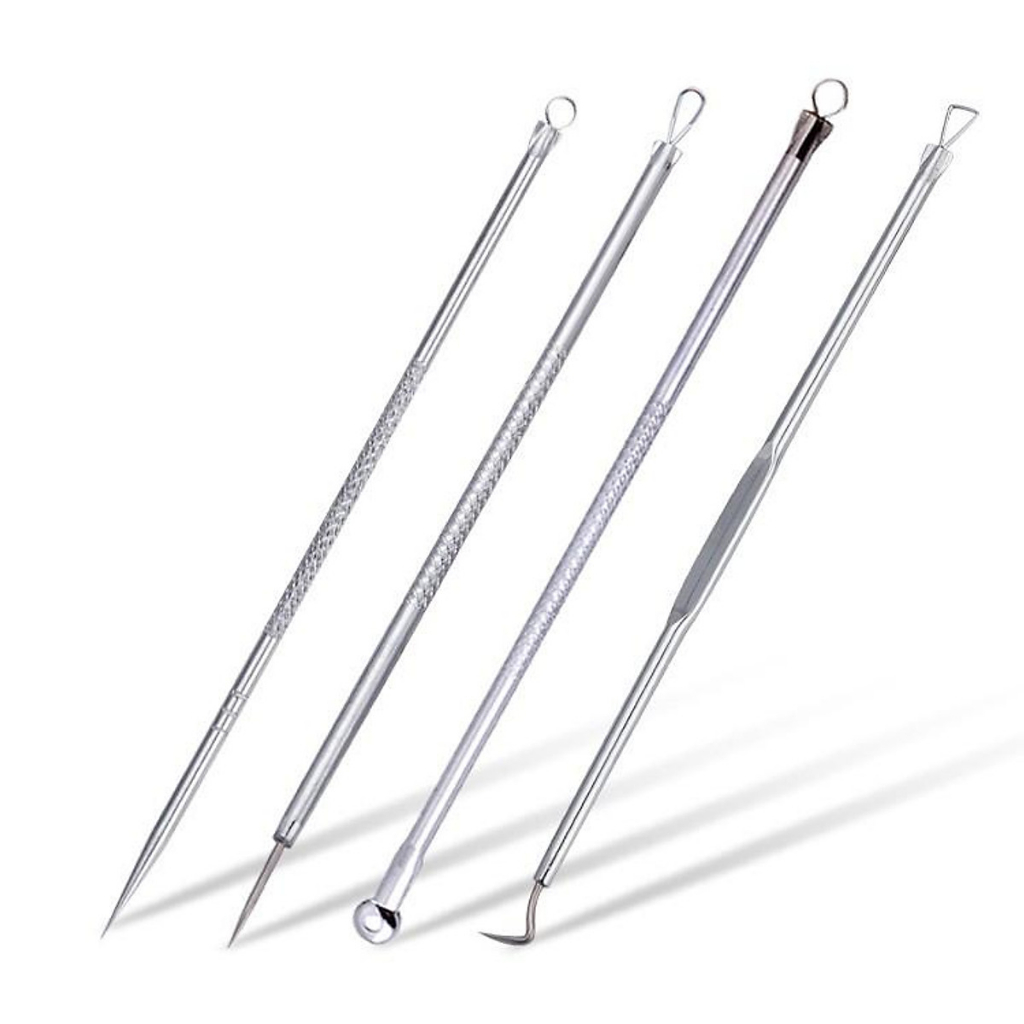 Set 4 dụng cụ nặn mụn hộp nhựa,thanh nặn mụn 2 đầu chất liêu thép chống gỉ, thiết kế nhỏ gọn thuận tiện mang đi mọi nơi