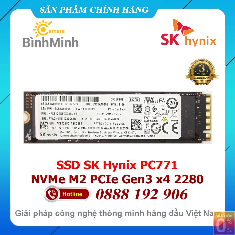 [Mã 156ELHA80K giảm 6% đơn 400K] Ổ Cứng SSD 512GB SK Hynix PC711 BC711 M2 NVMe M.2 PCIe Gen3 x4 2280 - BH 3 Năm