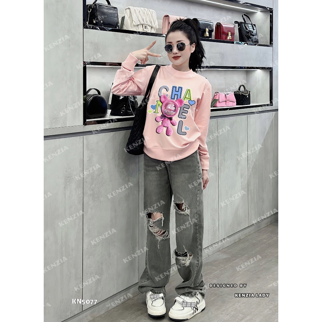 Áo Nỉ Nữ siêu cấp Form chuẩn Kenzia Lady- Áo Sweater Cổ Tròn Dài Tay  Basic  - KN5077