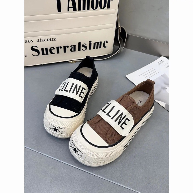 Giày Lười Canvas Khóa Dán Đế Dày Thời trang