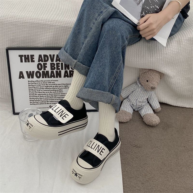 Giày Lười Canvas Khóa Dán Đế Dày Thời trang