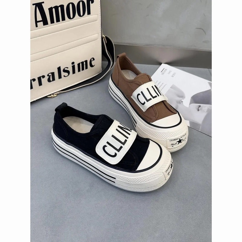 Giày Lười Canvas Khóa Dán Đế Dày Thời trang