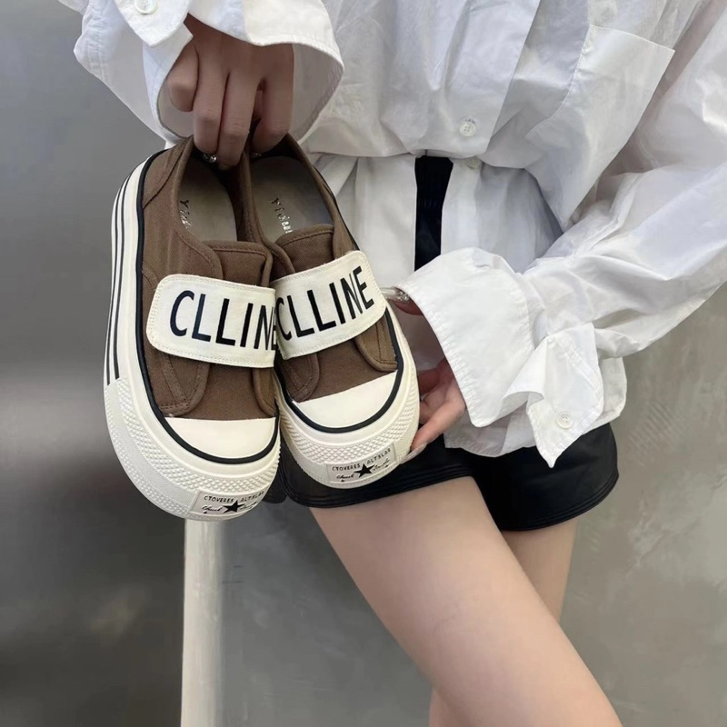 Giày Lười Canvas Khóa Dán Đế Dày Thời trang