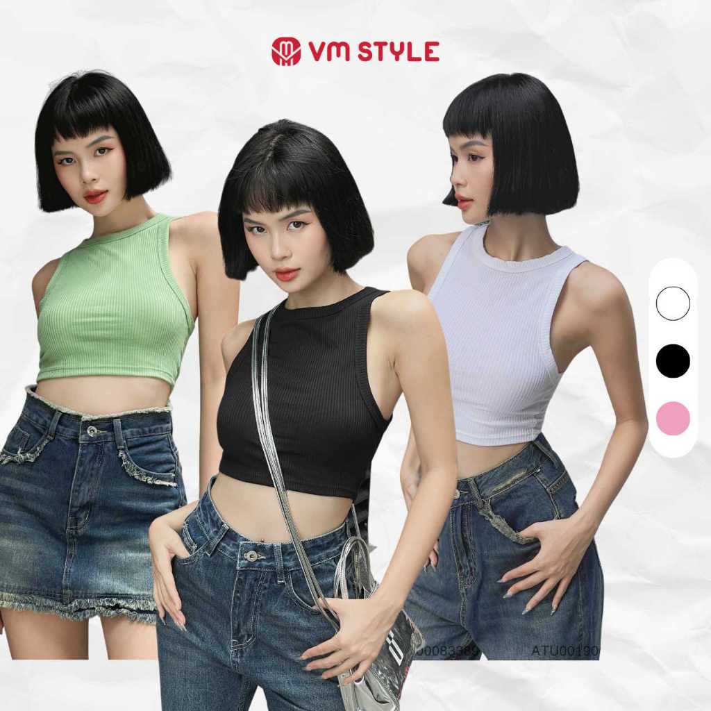 Áo thun 3 lỗ VMSTYLE croptop đi biển gân tăm co dãn trơn nhiều màu thời trang mùa hè 20479 - ATU00190