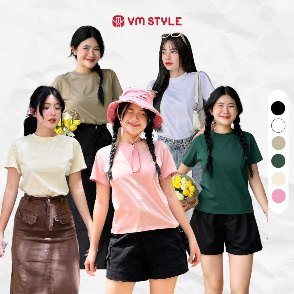 Áo thun nữ VMSTYLE tay ngắn cổ tròn trơn basic nhiều màu đi học, đi làm 37230 - ATU00613