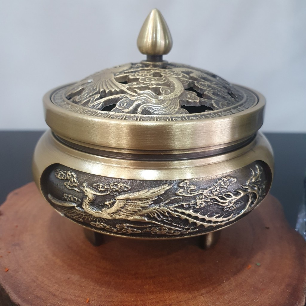 Lư Đồng Xông Trầm Hương, Lư đáy bằng và đáy 3 chân thiết kế sang trọng, Tặng lót chống cháy và bầu cắm nhang hồ lô