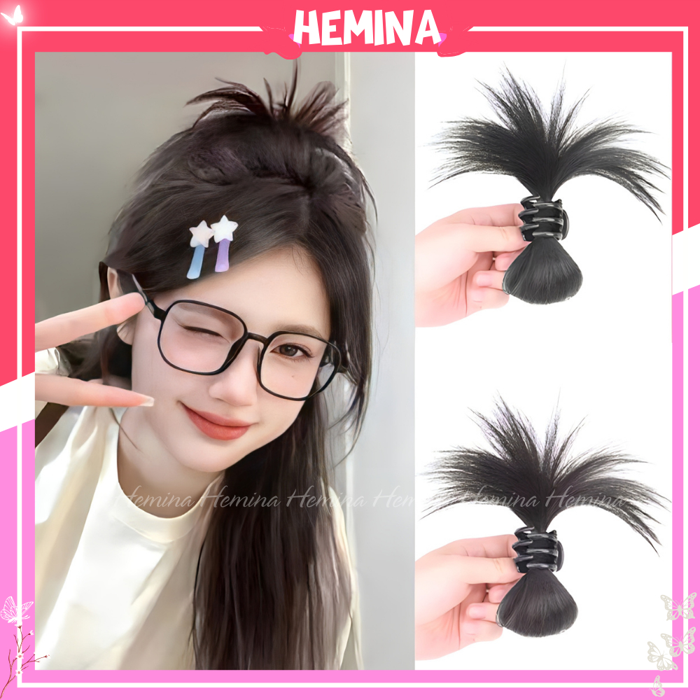 Tóc giả Hemina kẹp tóc giả quả cầu lông gà phong cách dễ thương xinh xắn CM15
