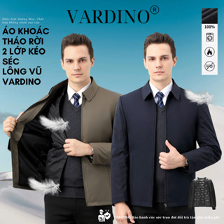 Áo khoác nam trung niên VARDINO lót lông vũ tháo rời hàng hiệu có 2 túi trong dáng suông và séc chống kẹt AK58 AK62