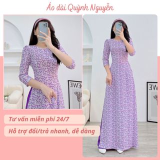  Áo dài hoa nhí áo dài nữ tay bồng màu tím lụa nhật in 6d hoa tiết trẻ trung hot trend 2026 mặc lễ tết cưới hỏi MÃ N16 