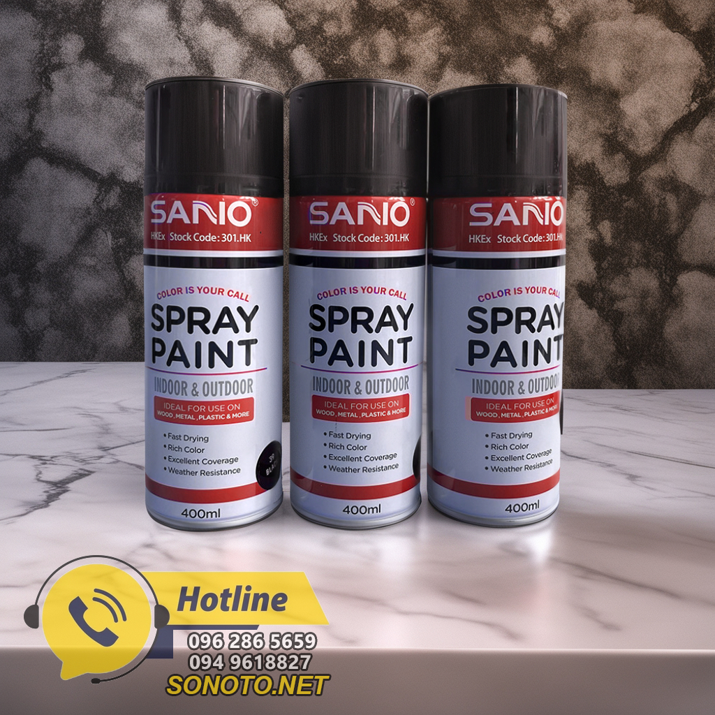 Sơn xịt SANO đen bóng cao cấp gốc nhựa oto phủ cao bền màu