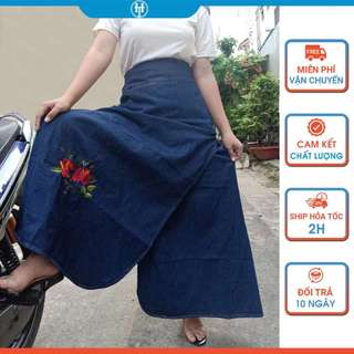 Chân váy chống nắng xẻ tà cao cấp vải jean dày mềm có túi phía trước JHTX18 H&T FASHION