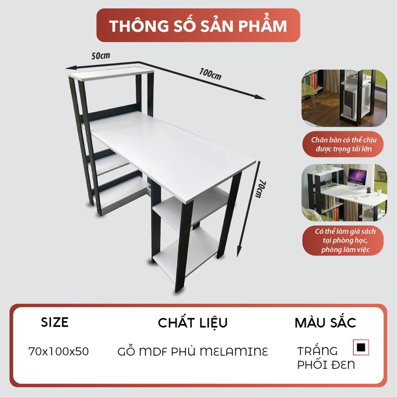 Bàn Văn Phòng Làm Việc Có Kệ Để Đồ KT 70X100X50 DQ HOME STORE - DQ131