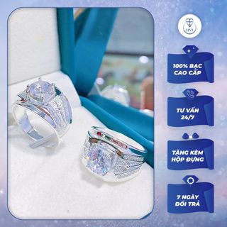 Nhẫn Bạc nam 925 đính đá, Nhẫn nam mặt ghép tròn vuông phụ kiện sang trọng kèm hộp đựng - Trang Sức Cao Cấp HVJ