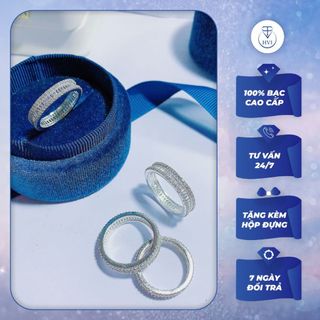 Nhẫn Bạc nữ 925 phun đá, Nhẫn nam nữ trơn đính đá phụ kiện sang trọng kèm hộp đựng - Trang Sức Cao Cấp HVJ