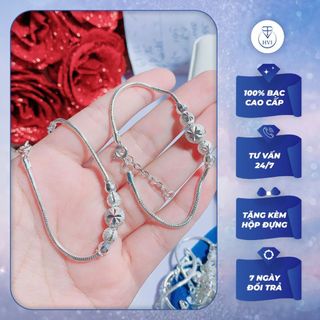 Vòng tay Bạc 925 lắc bi cát, Lắc tay Bạc hạt tròn kèm hộp đựng cao cấp - Trang Sức Cao Cấp HVJ