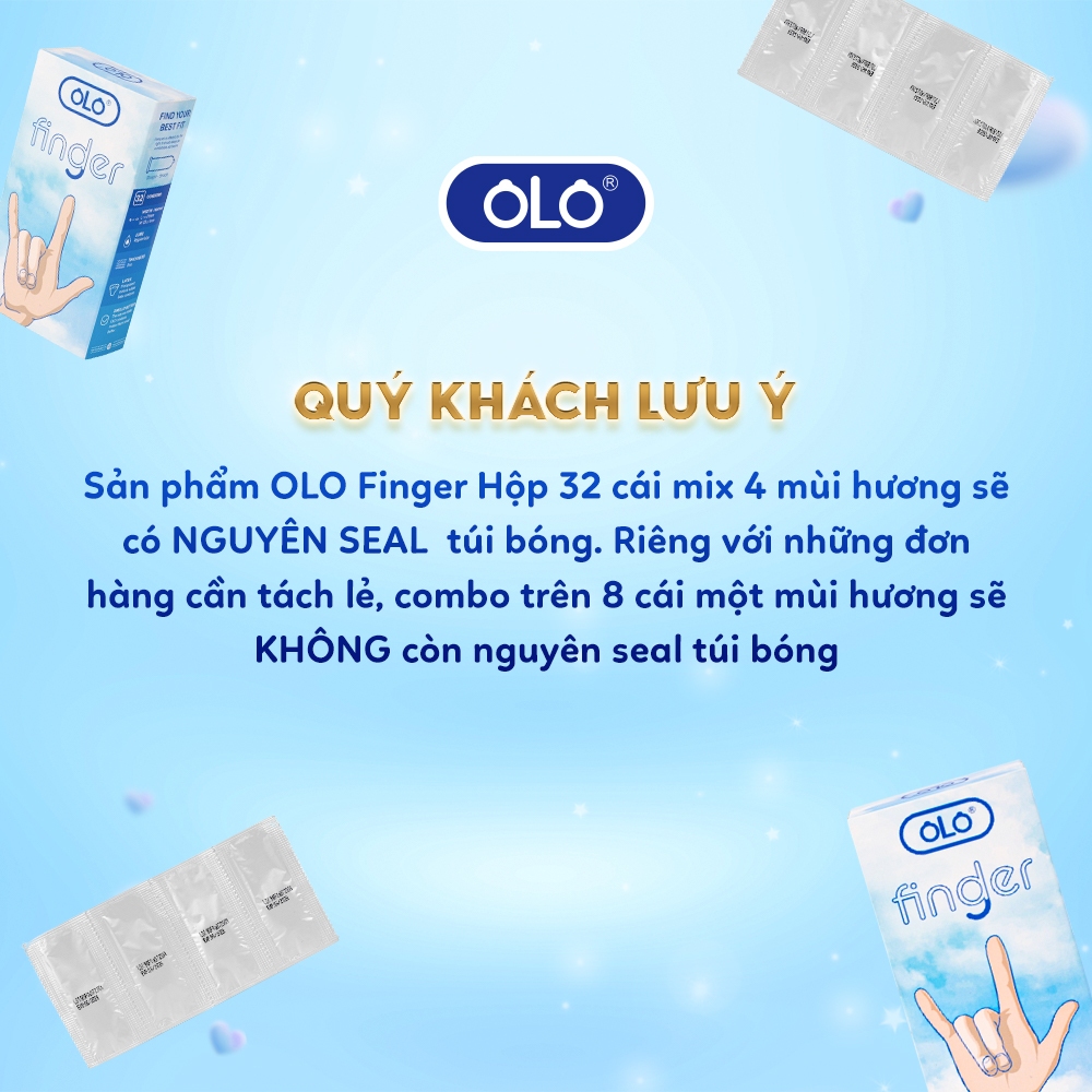 Bao cao su ngón tay OLO Finger -  Cùng bạn yêu dài lâu, bốn mùi độc đáo, an toàn, thăng hoa hơn, cùng bạn yêu dài lâu