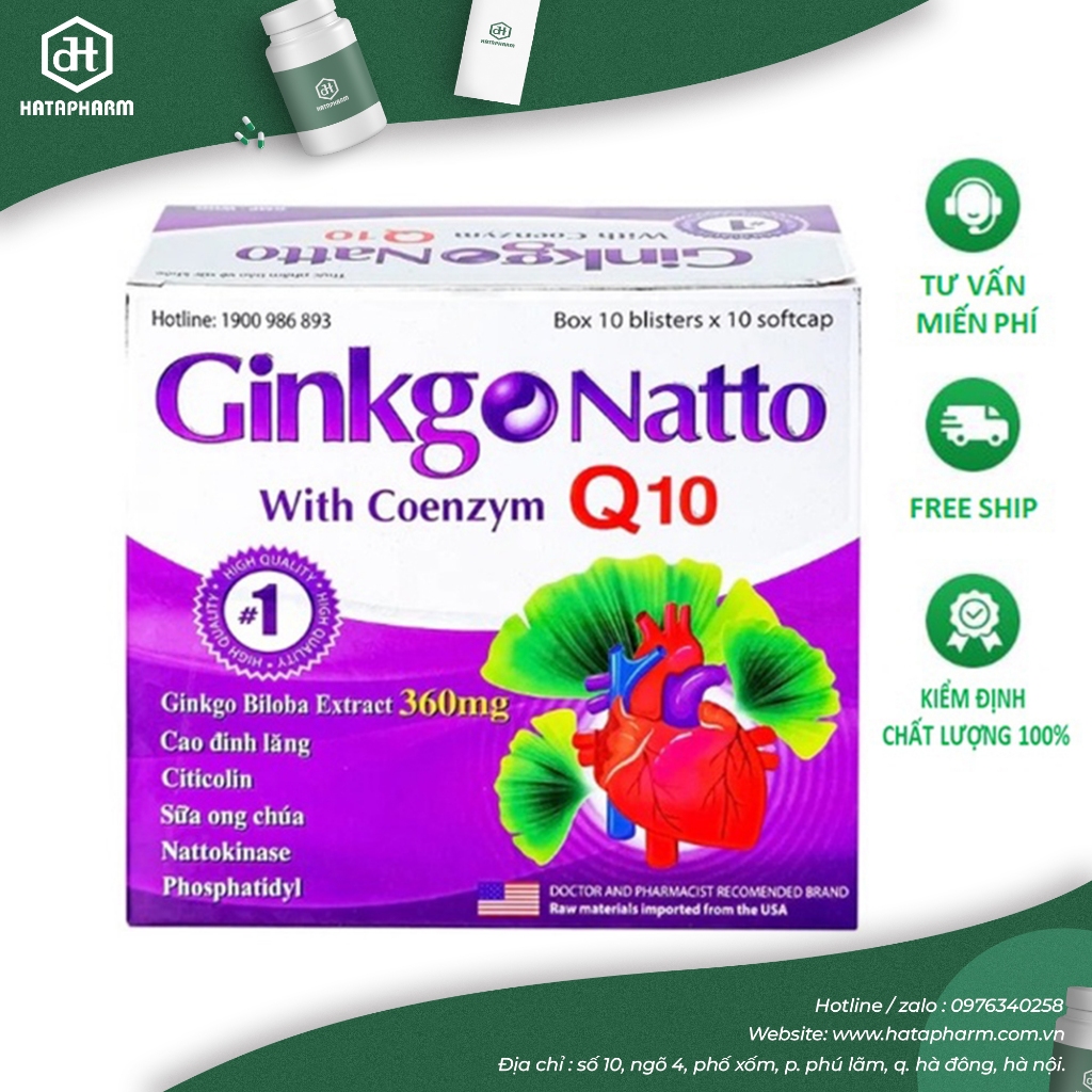 Hoạt huyết dưỡng não, tăng tuần hoàn máu não Ginko Natto 360mg hộp 100 viên ngochuyenpharma
