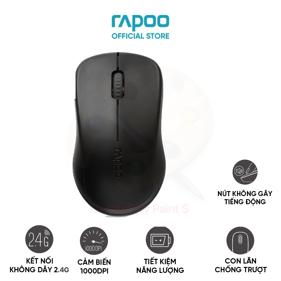Chuột Máy Tính Không Dây Bluetooth Rapoo 1680 Silent Đầu Thu USB 2.4Hz Không Gây Tiếng Động - Hàng Chính Hãng