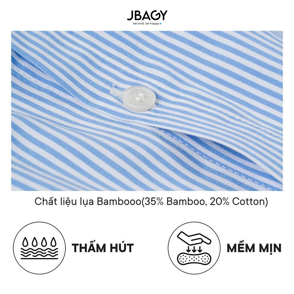 Áo sơ mi nam kẻ sọc xanh phối măng set cổ trắng chất liệu oxford cotton thoáng mát thanh lịch thương hiệu JBAGY - JS0705
