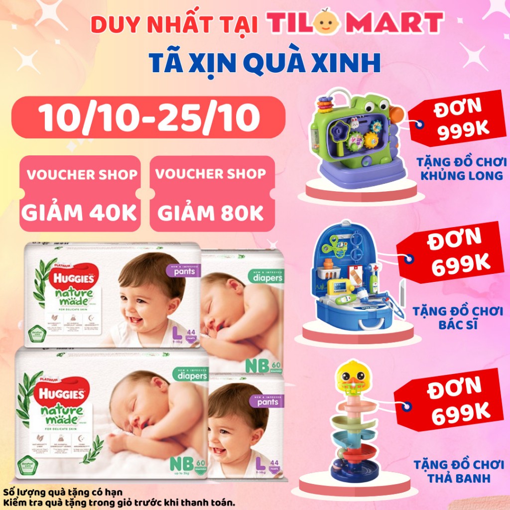 Tã bỉm dán quần Huggies Platinum Nature Made NB60 S82 M64 L54 XL44 M58 L44