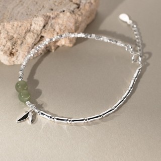  Vòng tay bạc s925 AROCH JEWELRY hoạ tiết lá kèm ngọc xanh S6441 