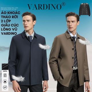 Áo khoác trung niên nam lót lông vũ tháo rời VARDINO hàng hiệu giấu cúc có 2 túi trong dáng suông AK70 AK71