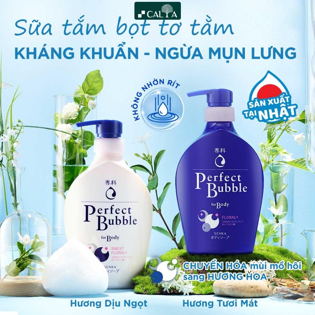 Sữa Tắm Senka Xanh Dương Đậm Dưỡng Ẩm, Hương Hoa Tươi Mát - Senka Perfect Bubble for Body Floral Plus 500ml