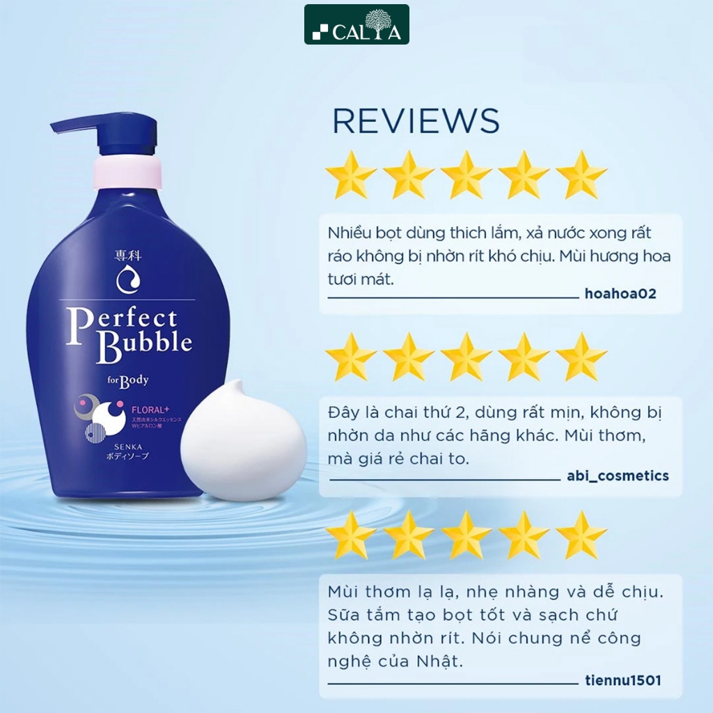 Sữa Tắm Senka Xanh Dương Đậm Dưỡng Ẩm, Hương Hoa Tươi Mát - Senka Perfect Bubble for Body Floral Plus 500ml